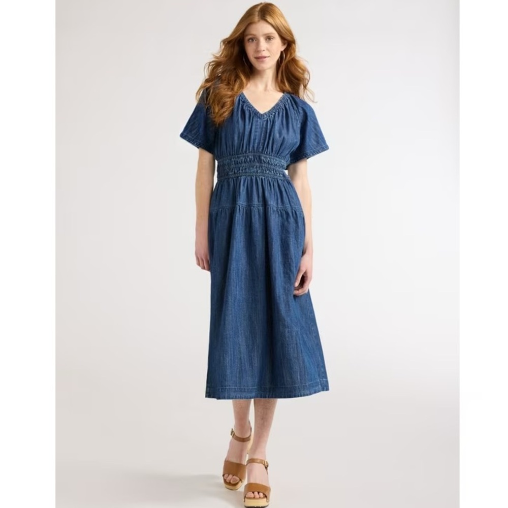 Free Assembly Denim Tiered Midi Dress